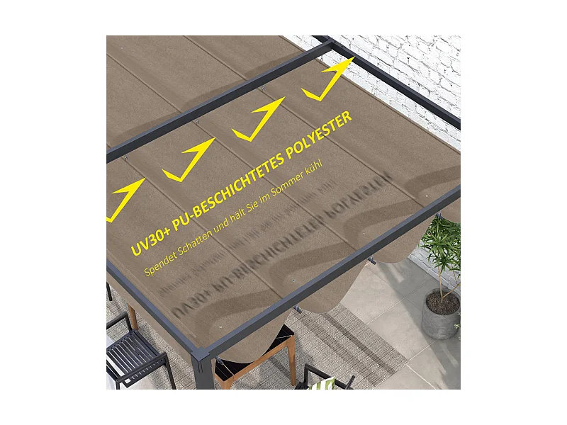 Vervangdak voor pergola 2.85 x 2m, reservezeil, UV30 + bescherming, met 8 regenwaterafvoergaten - Bruin