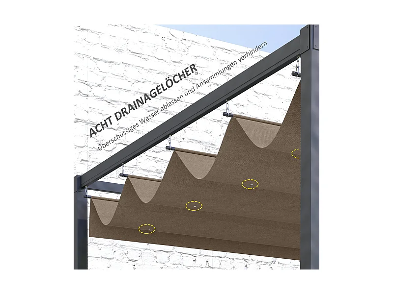 Vervangdak voor pergola 2.85 x 2m, reservezeil, UV30 + bescherming, met 8 regenwaterafvoergaten - Bruin