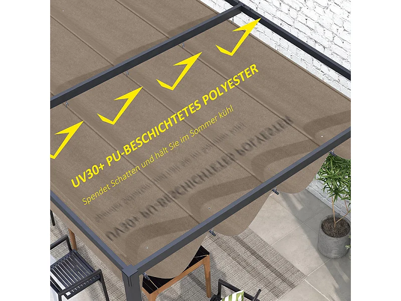 Toit de remplacement pour 2.85 x 2m Pergola, Toile de rechange, UV30 + Protection, avec 8 trous de drain de pluie - Marron