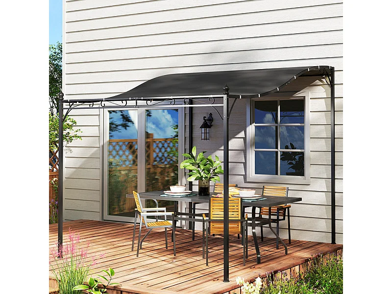 Pergola murale avec 16 trous de drainage et toile polyester haute densité 180 g/m² - 248x298x200/250Hcm