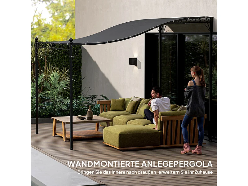 Pergola murale avec 16 trous de drainage et toile polyester haute densité 180 g/m² - 248x298x200/250Hcm