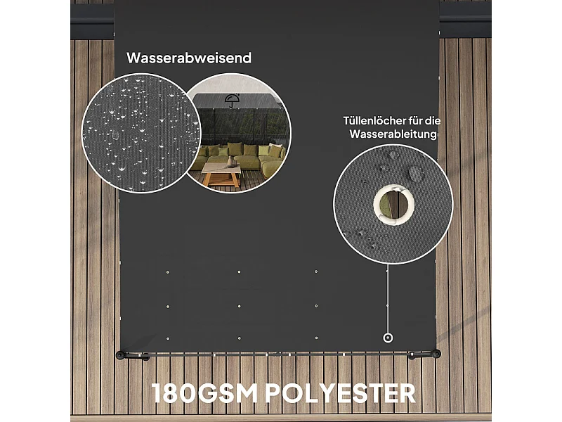 Pergola murale avec 16 trous de drainage et toile polyester haute densité 180 g/m² - 248x298x200/250Hcm
