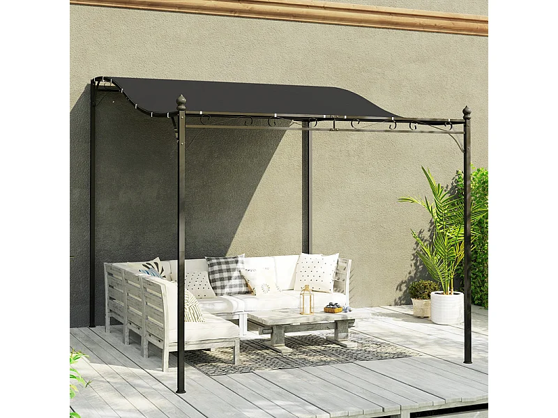 Pergola murale avec 16 trous de drainage et toile polyester haute densité 180 g/m² - 248x298x200/250Hcm