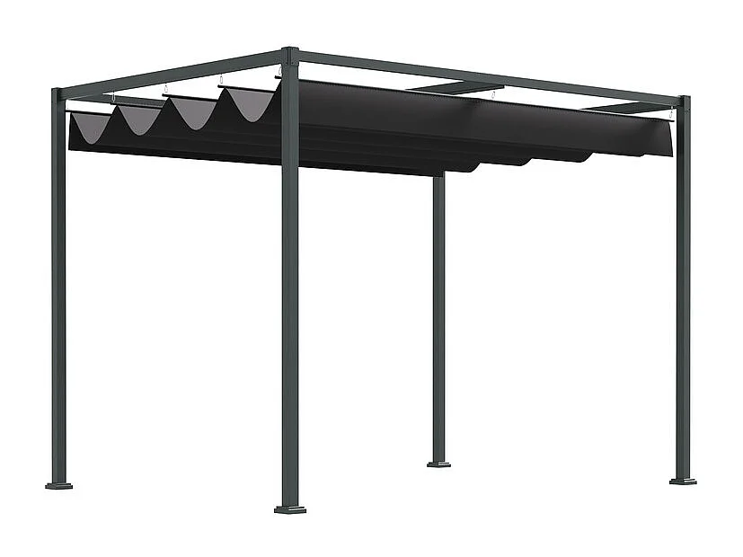 Pergola autoportante in acciaio inossidabile, con tetto in poliestere scorrevole, 298 x 213 x 221 cm, Nero