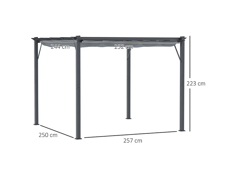 Pergola rétractable 3 x 3 x 2.23 m - structure aluminium - toile polyester haute densité - Gris