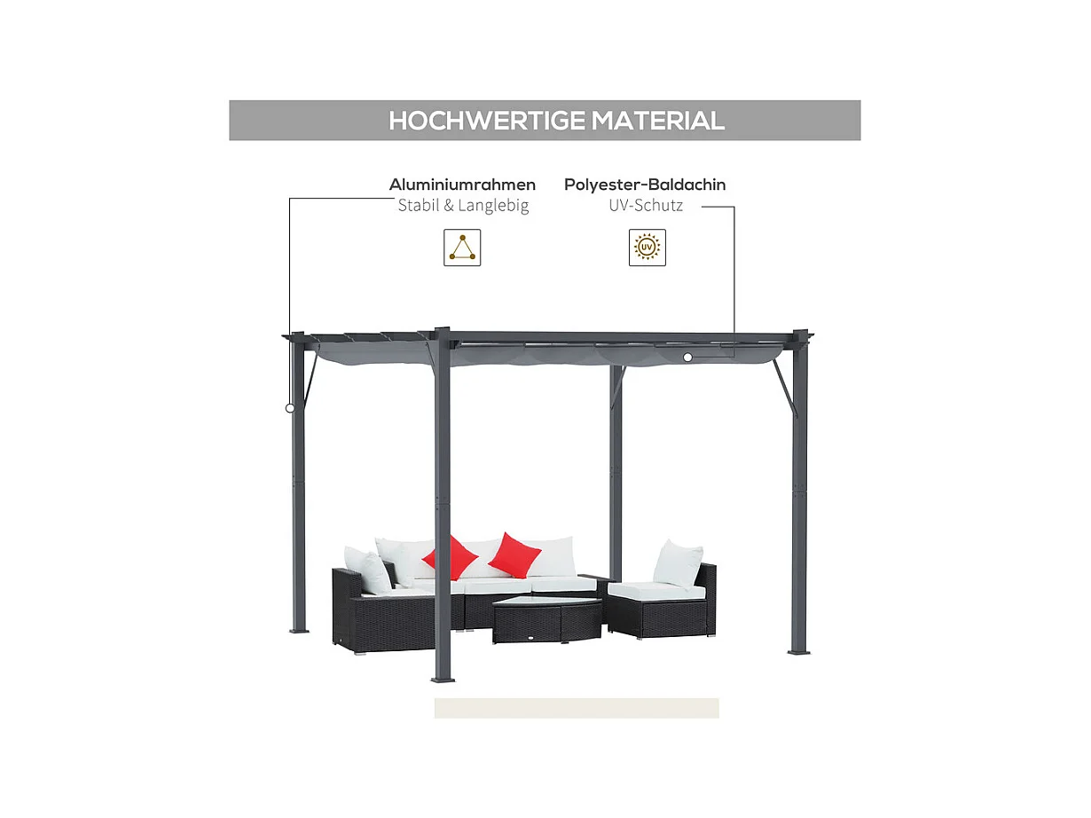 Pergola rétractable 3 x 3 x 2.23 m - structure aluminium - toile polyester haute densité - Gris