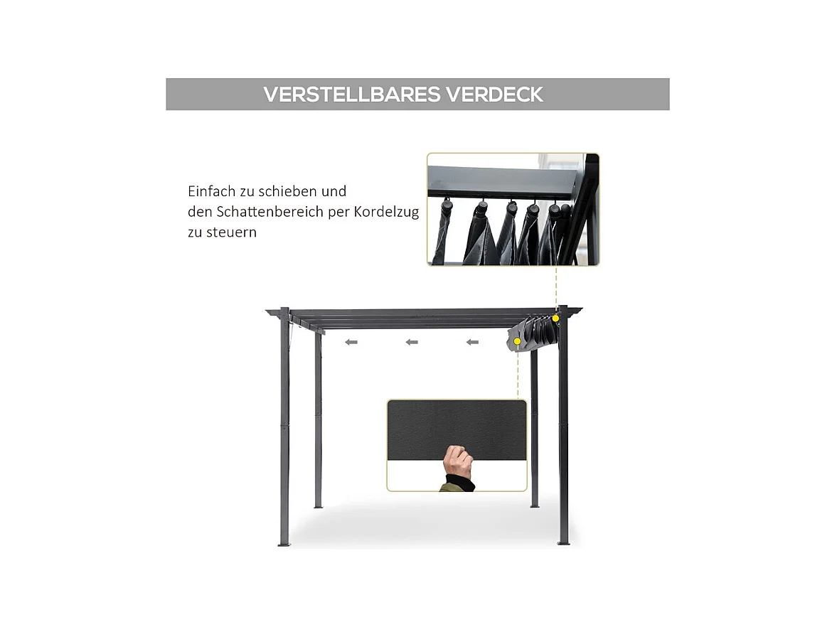 Pergola rétractable 3 x 3 x 2.23 m - structure aluminium - toile polyester haute densité - Gris
