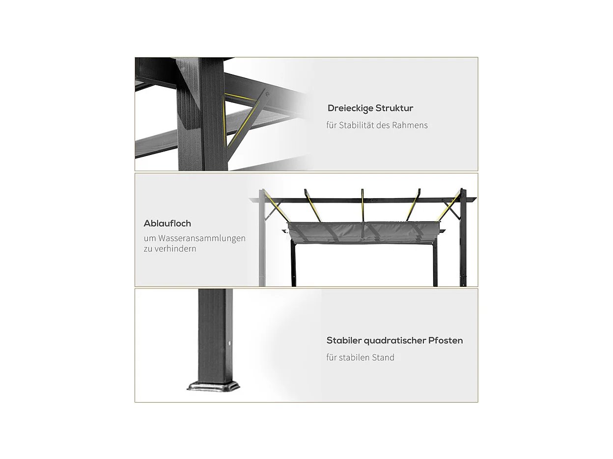 Pergola rétractable 3 x 3 x 2.23 m - structure aluminium - toile polyester haute densité - Gris