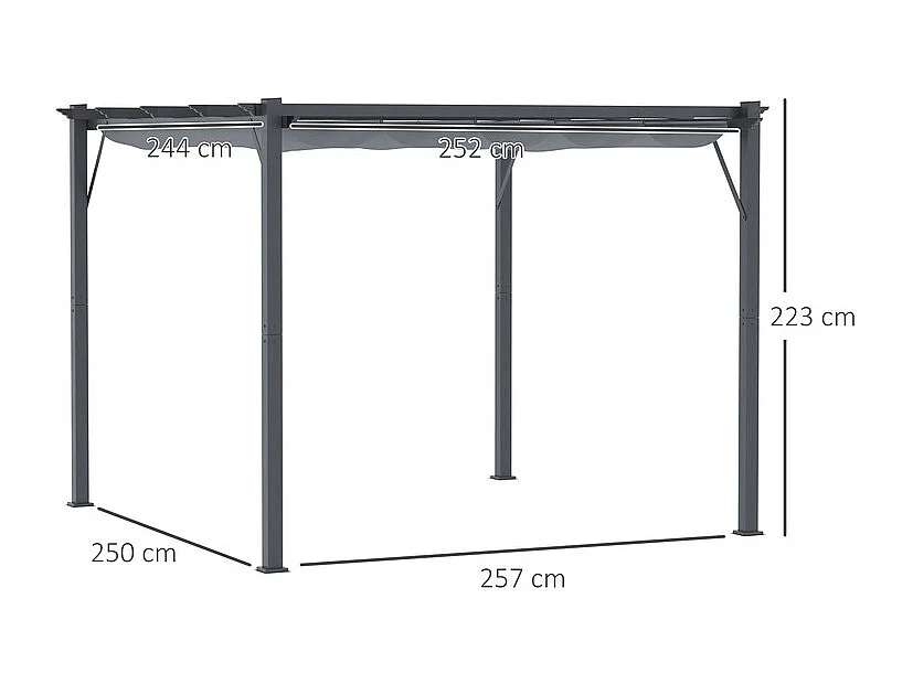 Pergola rétractable 3 x 3 x 2.23 m - structure aluminium - toile polyester haute densité - Gris