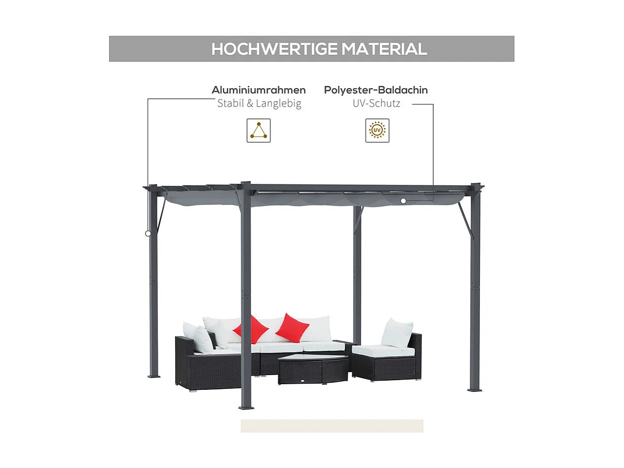 Pergola rétractable 3 x 3 x 2.23 m - structure aluminium - toile polyester haute densité - Gris