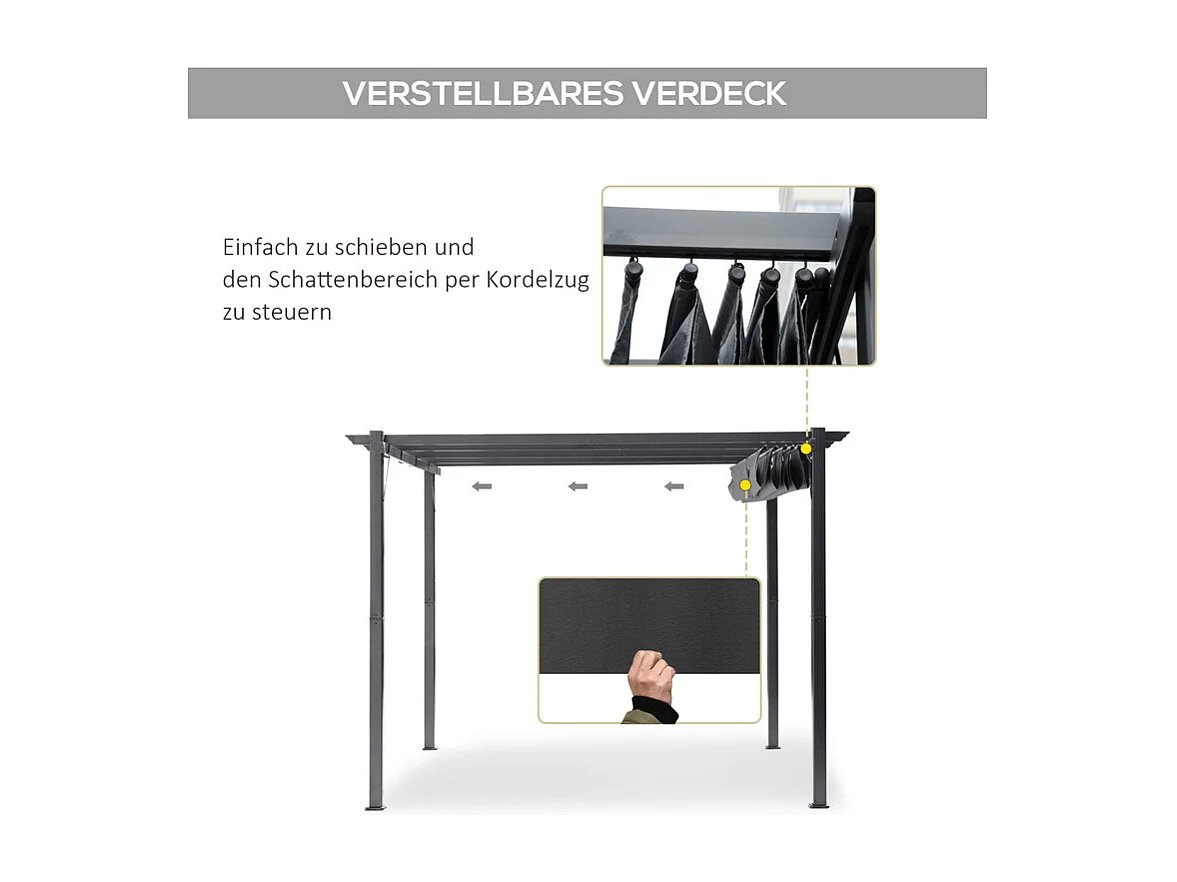 Pergola rétractable 3 x 3 x 2.23 m - structure aluminium - toile polyester haute densité - Gris