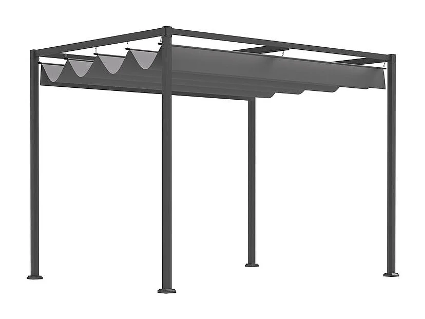 Zelfdragende pergola van metaal 298 x 213 x 221 cm, met openend dak - schuifbaar zeil - Grijs