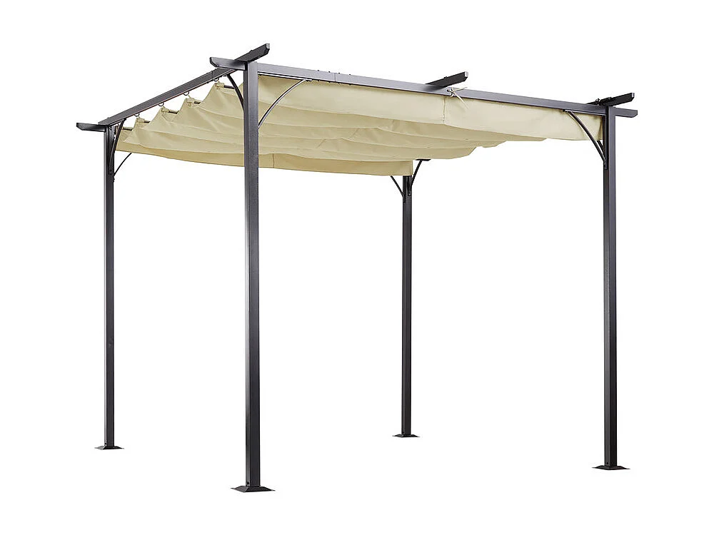 Pergola en Acier inoxydable 3 x 3 x 2.3 m, avec toit ouvrant, toile coulissante rétractable, Beige
