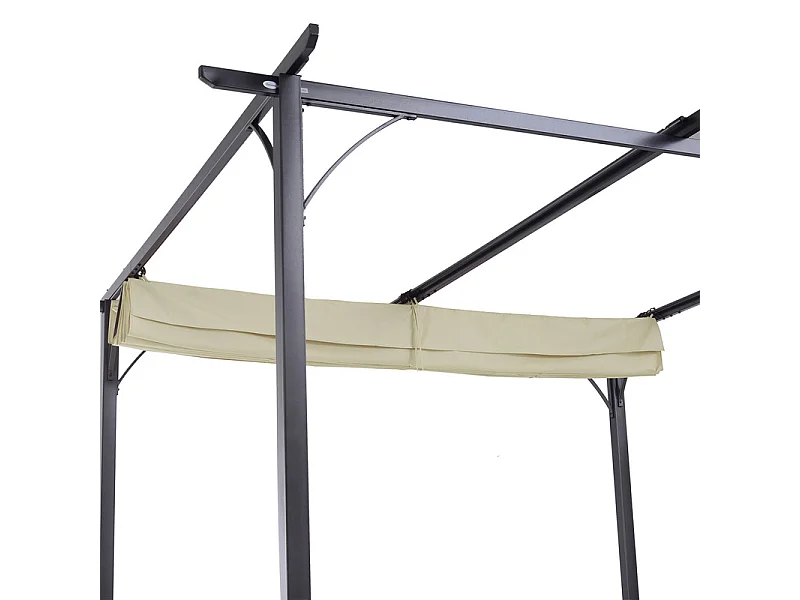 Pergola en Acier inoxydable 3 x 3 x 2.3 m, avec toit ouvrant, toile coulissante rétractable, Beige