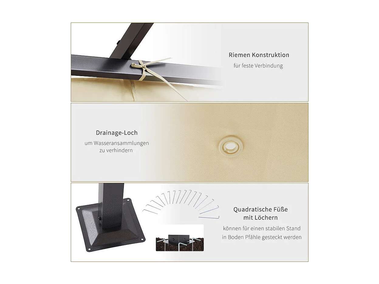 Pergola en Acier inoxydable 3 x 3 x 2.3 m, avec toit ouvrant, toile coulissante rétractable, Beige