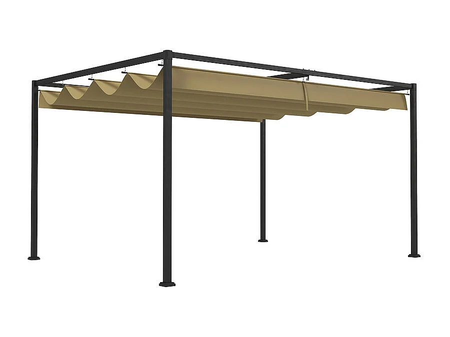 Pergola rétractable 400L x 300B x 222H cm, structure acier inoxydable, toile polyester kaki