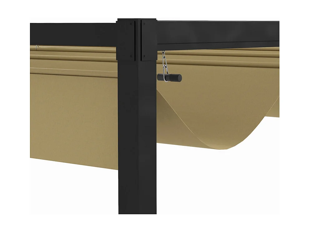 Pergola rétractable 400L x 300B x 222H cm, structure acier inoxydable, toile polyester kaki