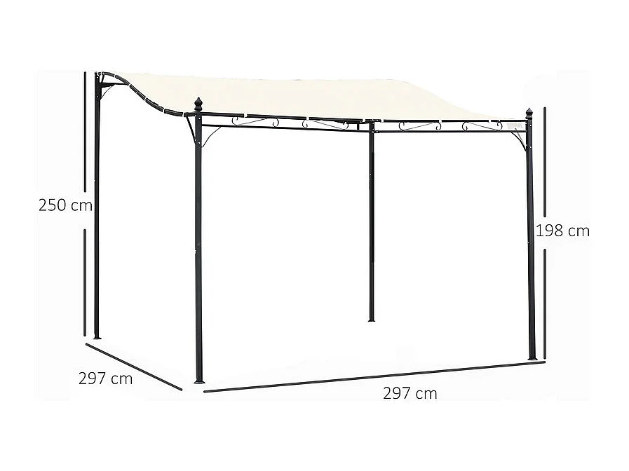 Wand-Pergola aus Metall - 297 x 297 x 250 cm - mit 16 Wasserablauföffnungen