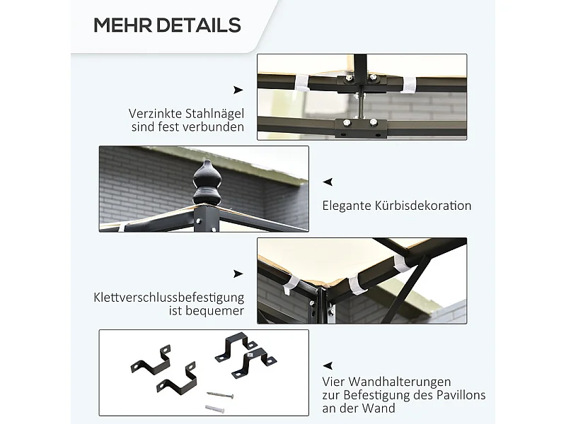 Wand-Pergola aus Metall - 297 x 297 x 250 cm - mit 16 Wasserablauföffnungen