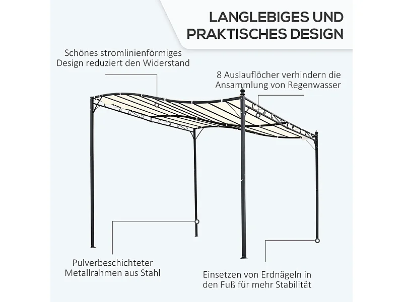 Wand-Pergola aus Metall - 297 x 297 x 250 cm - mit 16 Wasserablauföffnungen