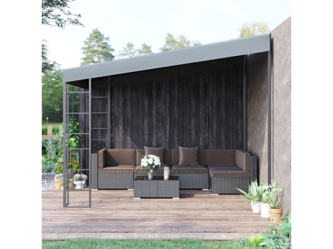 Pergola 12 m² in metaal en polyester grijs voor tuin en terras - 398 x 298 x 250 cm