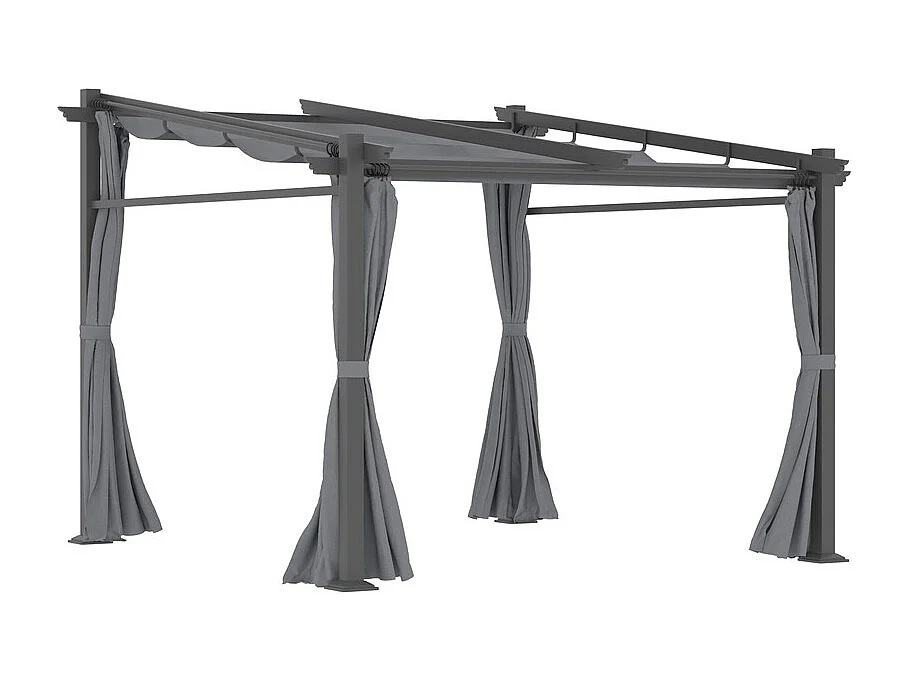 Pergola rétractable en métal 2.97L x 2.95B x 1,95-2.3H m, avec 4 rideaux, Gris