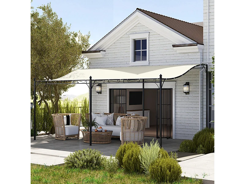 Tonnelle/Pergola mural en métal 3 x 5 x 2,5 m, avec toile polyester haute densité 180 g/m² et 32 trous de drainage