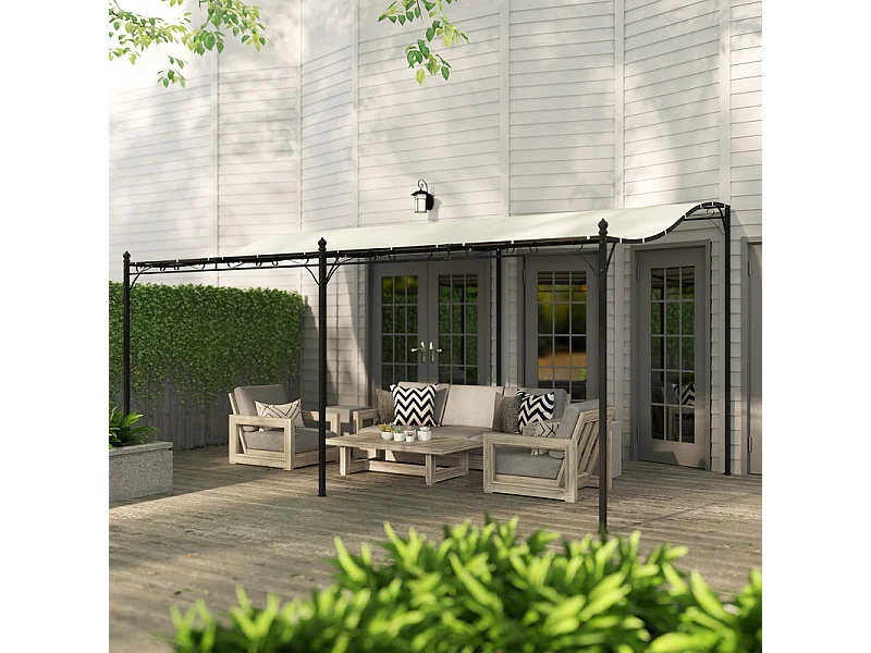 Tonnelle/Pergola mural en métal 3 x 5 x 2,5 m, avec toile polyester haute densité 180 g/m² et 32 trous de drainage
