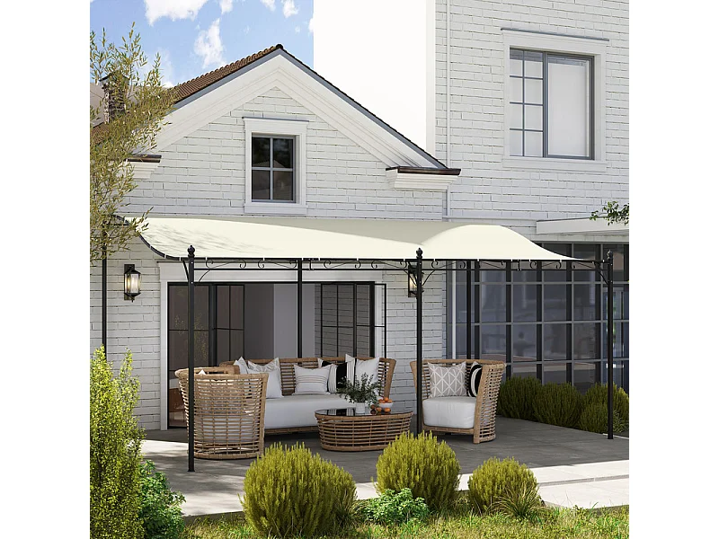 Tonnelle/Pergola mural en métal 3 x 5 x 2,5 m, avec toile polyester haute densité 180 g/m² et 32 trous de drainage