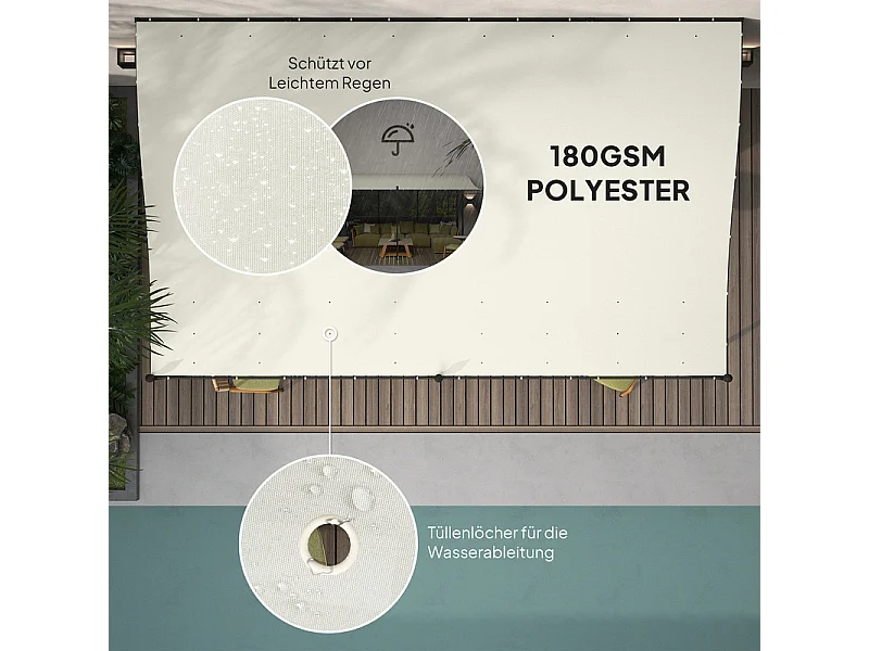 Tonnelle/Pergola mural en métal 3 x 5 x 2,5 m, avec toile polyester haute densité 180 g/m² et 32 trous de drainage