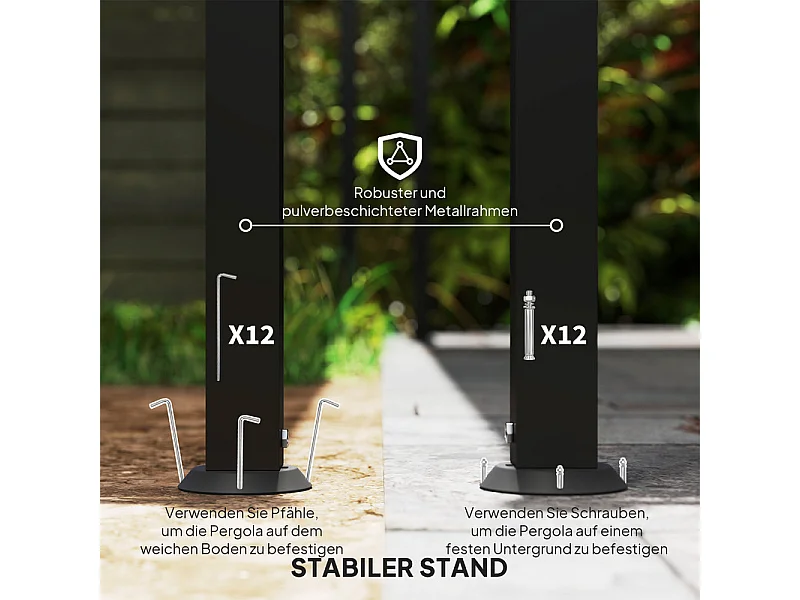 Tonnelle/Pergola mural en métal 3 x 5 x 2,5 m, avec toile polyester haute densité 180 g/m² et 32 trous de drainage