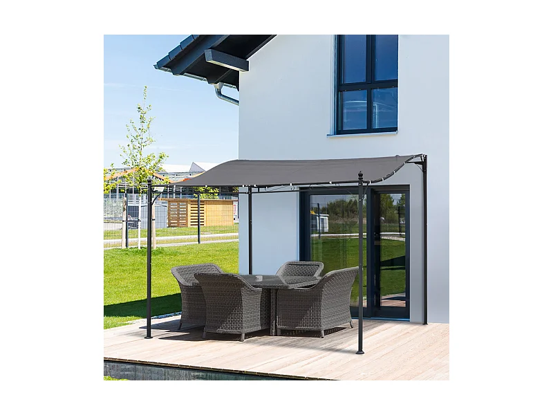 Pergola murale en métal 297 x 297 x 250 cm - avec 16 trous de drainage et toile polyester haute densité - Gris