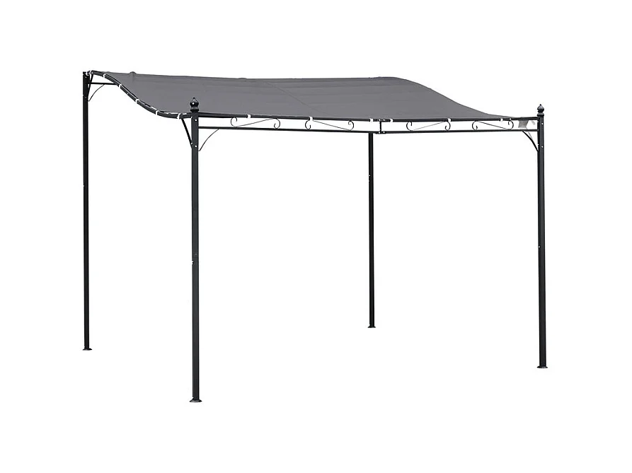Pergola murale en métal 297 x 297 x 250 cm - avec 16 trous de drainage et toile polyester haute densité - Gris