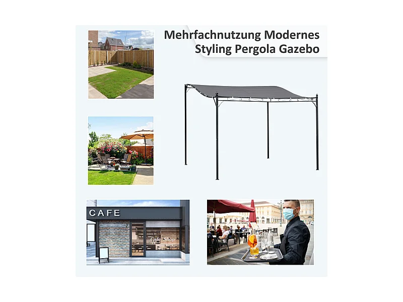 Pergola murale en métal 297 x 297 x 250 cm - avec 16 trous de drainage et toile polyester haute densité - Gris