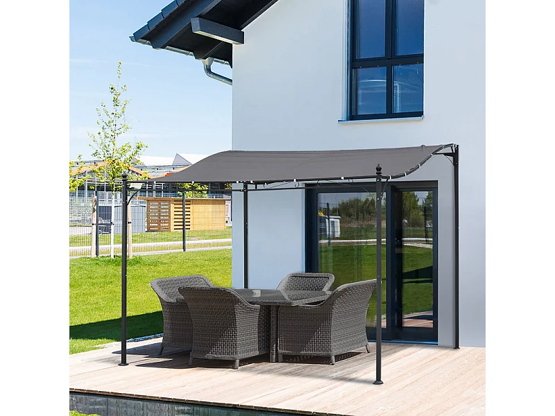 Pergola murale in metallo 297 x 297 x 250 cm - con 16 fori di drenaggio e telo in poliestere ad alta densità - Grigio