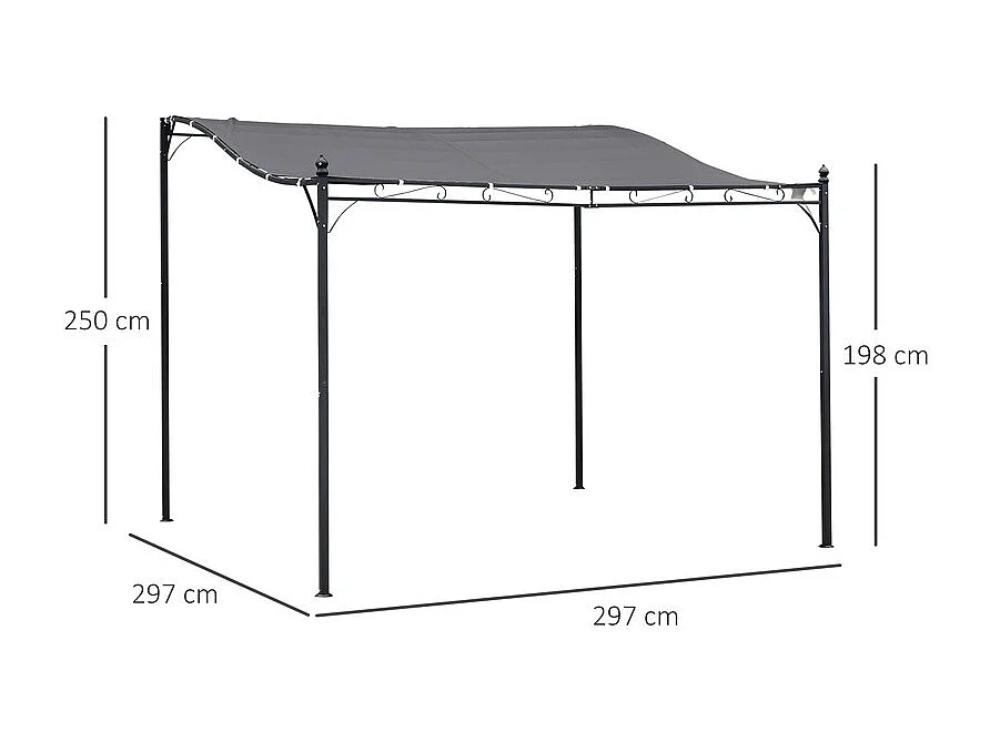 Pergola murale in metallo 297 x 297 x 250 cm - con 16 fori di drenaggio e telo in poliestere ad alta densità - Grigio
