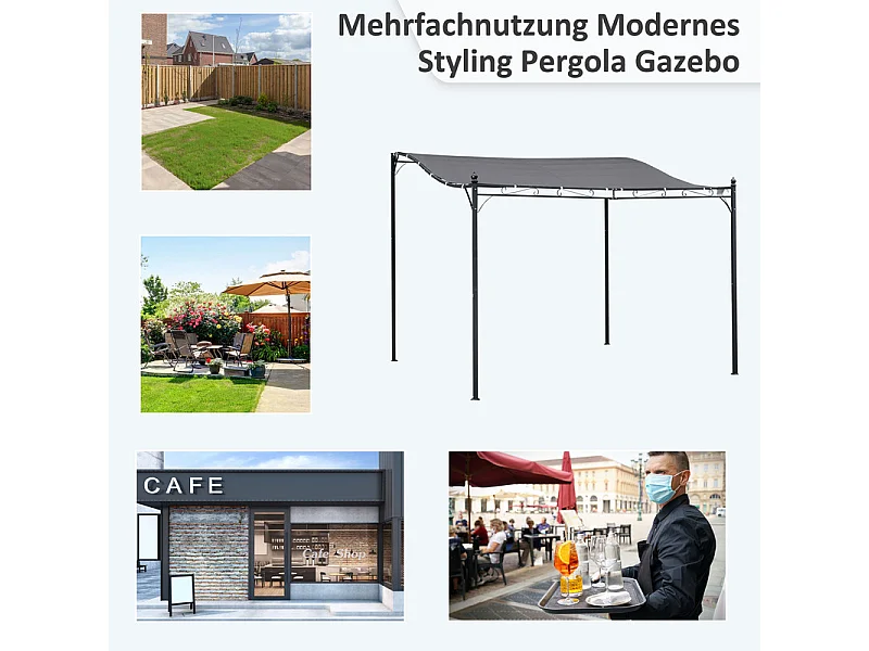 Pergola murale in metallo 297 x 297 x 250 cm - con 16 fori di drenaggio e telo in poliestere ad alta densità - Grigio