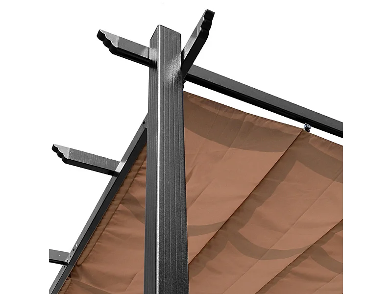 Pergola autoportante 3 × 4 x 2.23 m - tetto retrattile - telo marrone - struttura in alluminio - Grigio