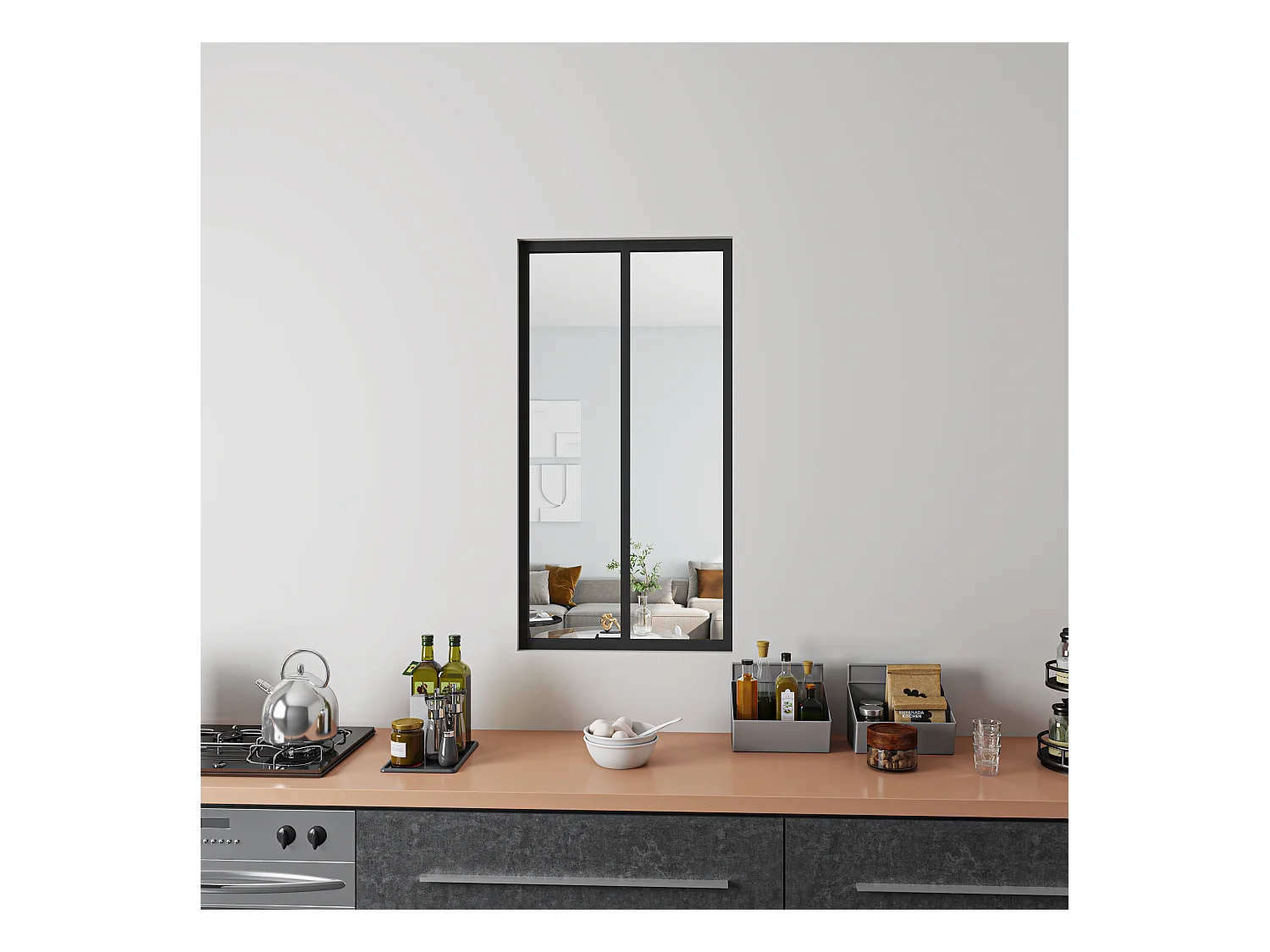 Verrière Atelier Fixe en Aluminium Noir L.63 x H.108 cm - Cloison Intérieure Design Industriel - 4mm Verre Transparent