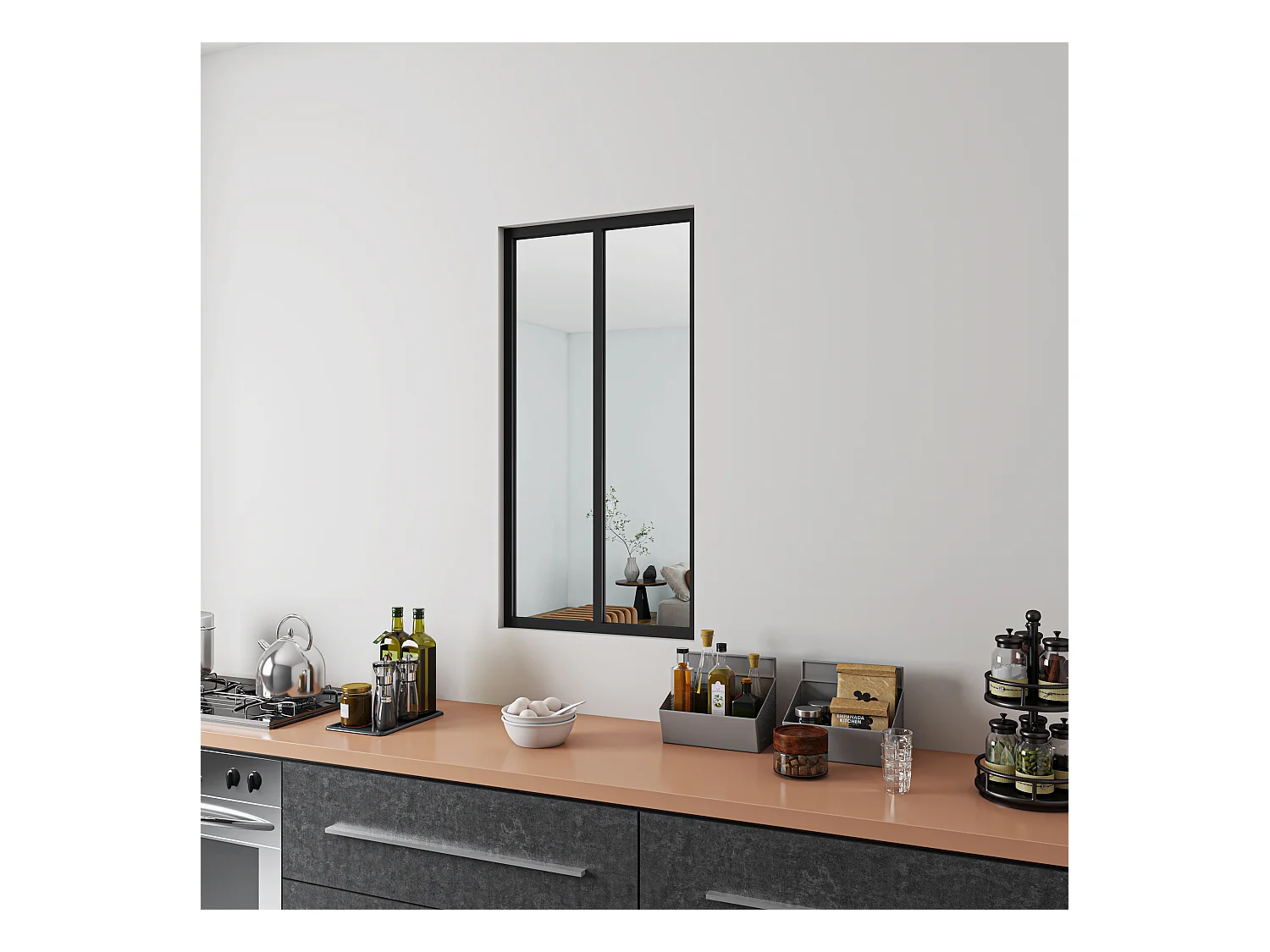 Verrière Atelier Fixe en Aluminium Noir L.63 x H.108 cm - Cloison Intérieure Design Industriel - 4mm Verre Transparent