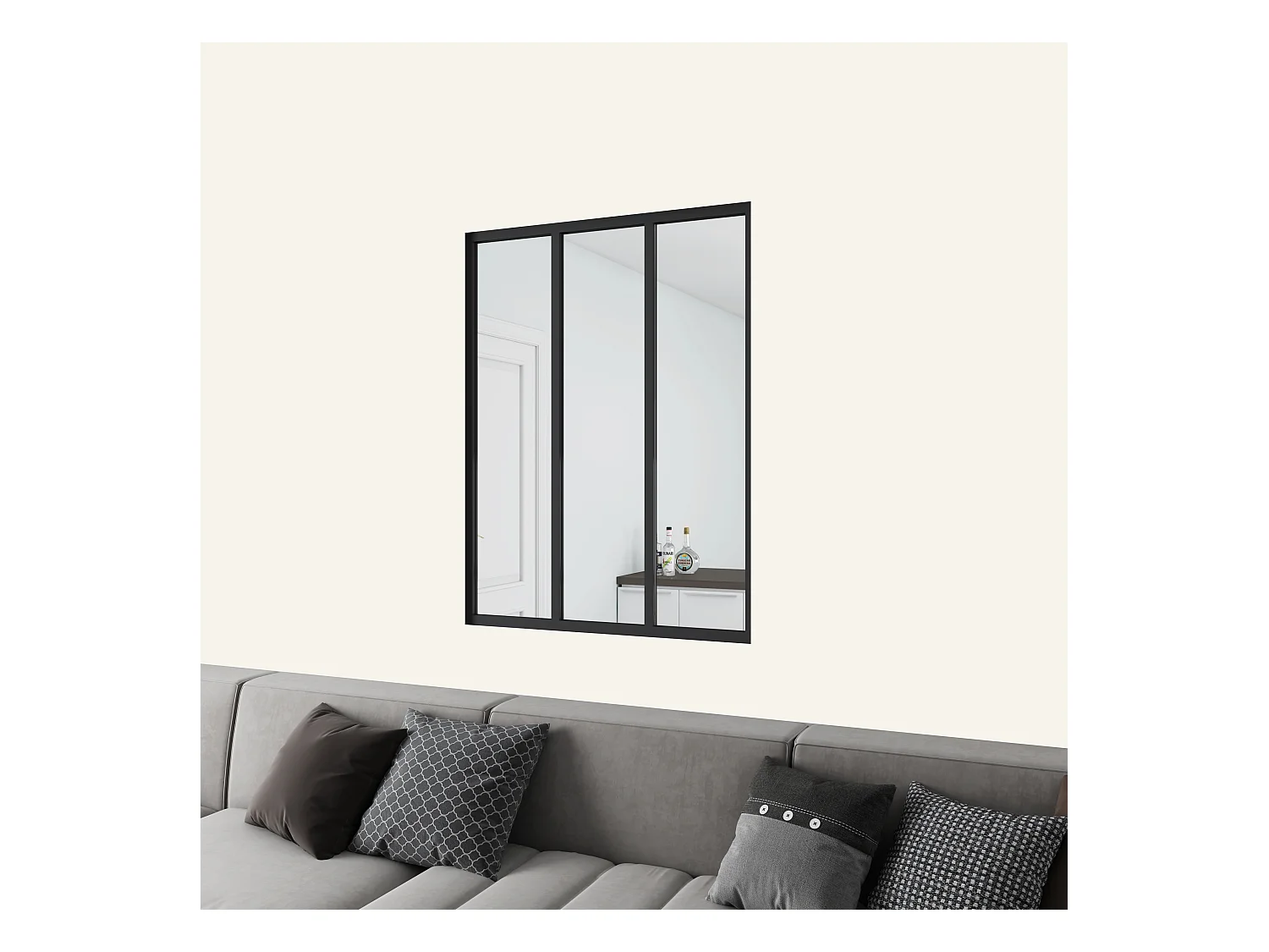 Verrière atelier en aluminium thermolaqué et 4mm verre trempé - L.93 x H.108 cm - Noir - Luminosité Maximale