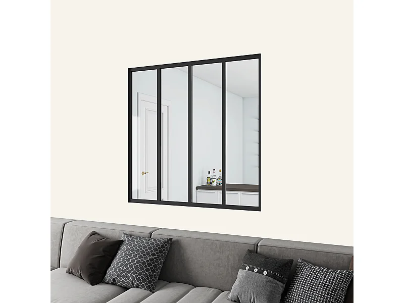 Verrière atelier en aluminium thermolaqué et 4mm verre trempé - L.123 x H.108 cm - Noir - Luminosité Maximale