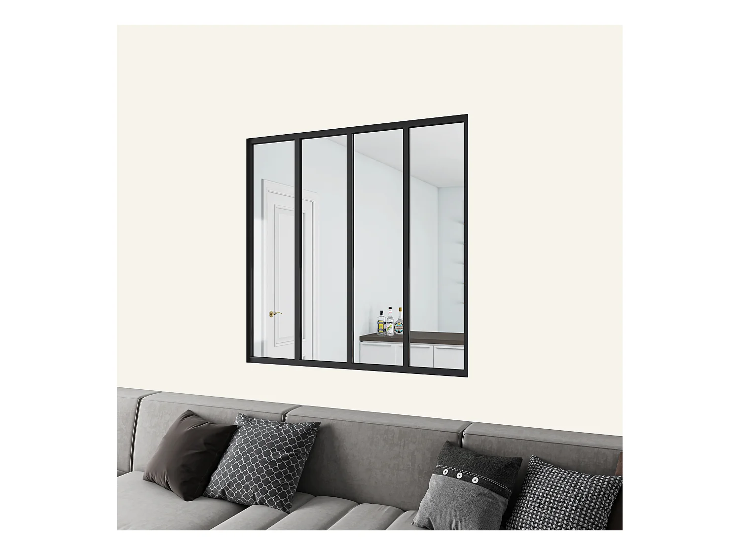Verrière atelier en aluminium thermolaqué et 4mm verre trempé - L.123 x H.108 cm - Noir - Luminosité Maximale