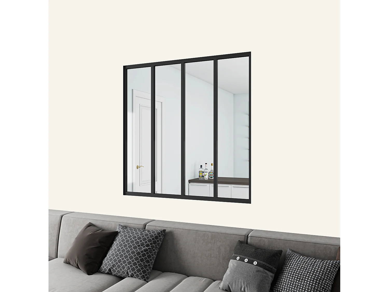 Verrière atelier en aluminium thermolaqué et 4mm verre trempé - L.123 x H.108 cm - Noir - Luminosité Maximale