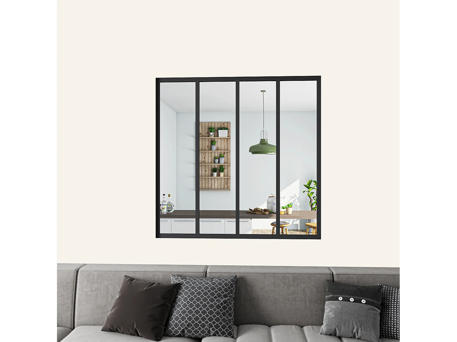 Verrière atelier en aluminium thermolaqué et 4mm verre trempé - L.123 x H.108 cm - Noir - Luminosité Maximale