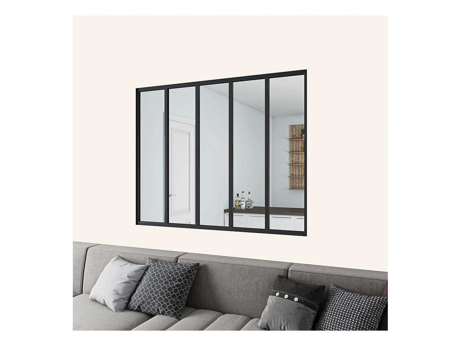 Verrière atelier en aluminium thermolaqué et 4mm verre trempé - L.153 x H.108 cm - Noir - Luminosité Maximale