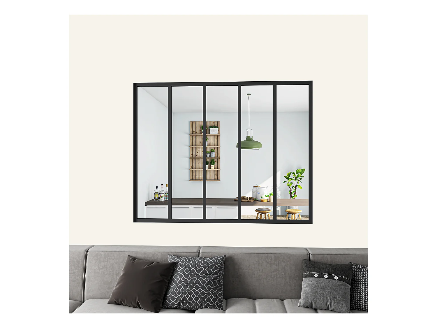 Verrière atelier en aluminium thermolaqué et 4mm verre trempé - L.153 x H.108 cm - Noir - Luminosité Maximale