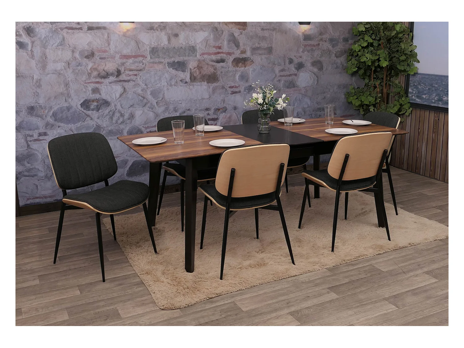 Chaise de salle à manger MCW-O44 (lot de 6),  naturel, gris foncé