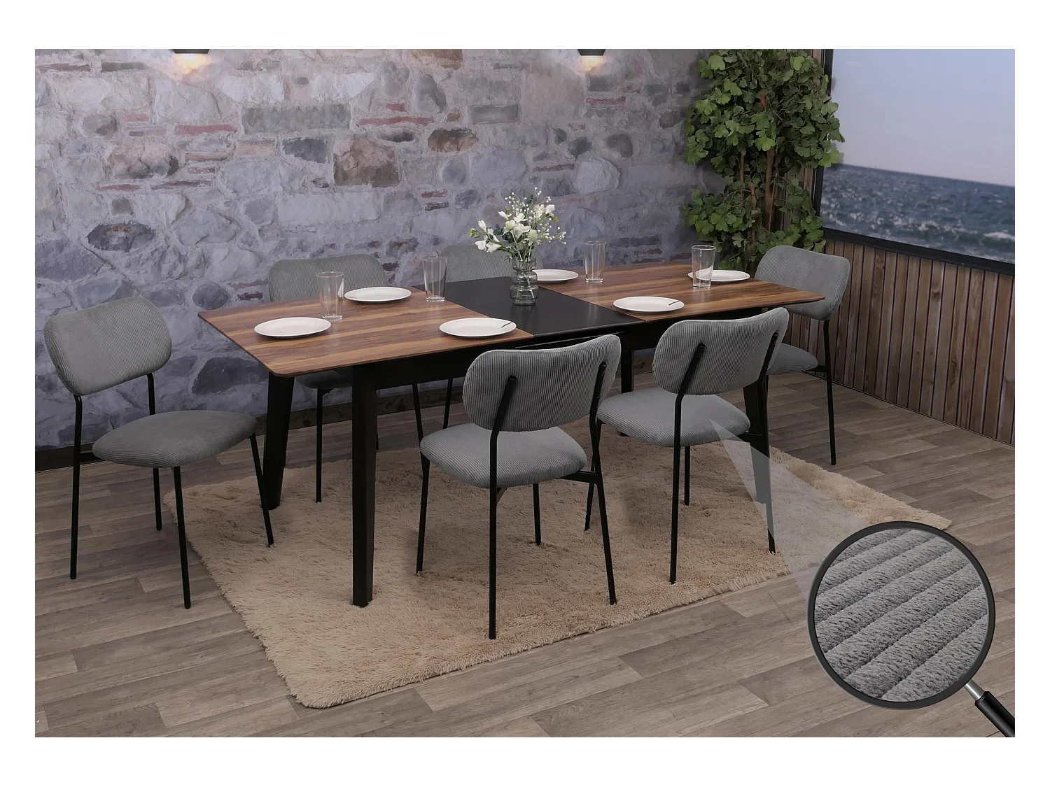 Chaise de salle à manger MCW-O26 (lot de 6),  gris foncé