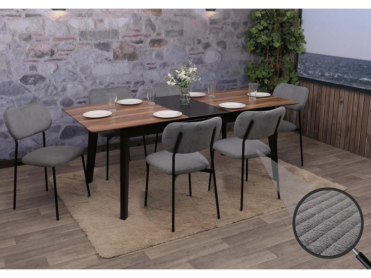 Chaise de salle à manger MCW-O26 (lot de 6),  gris foncé